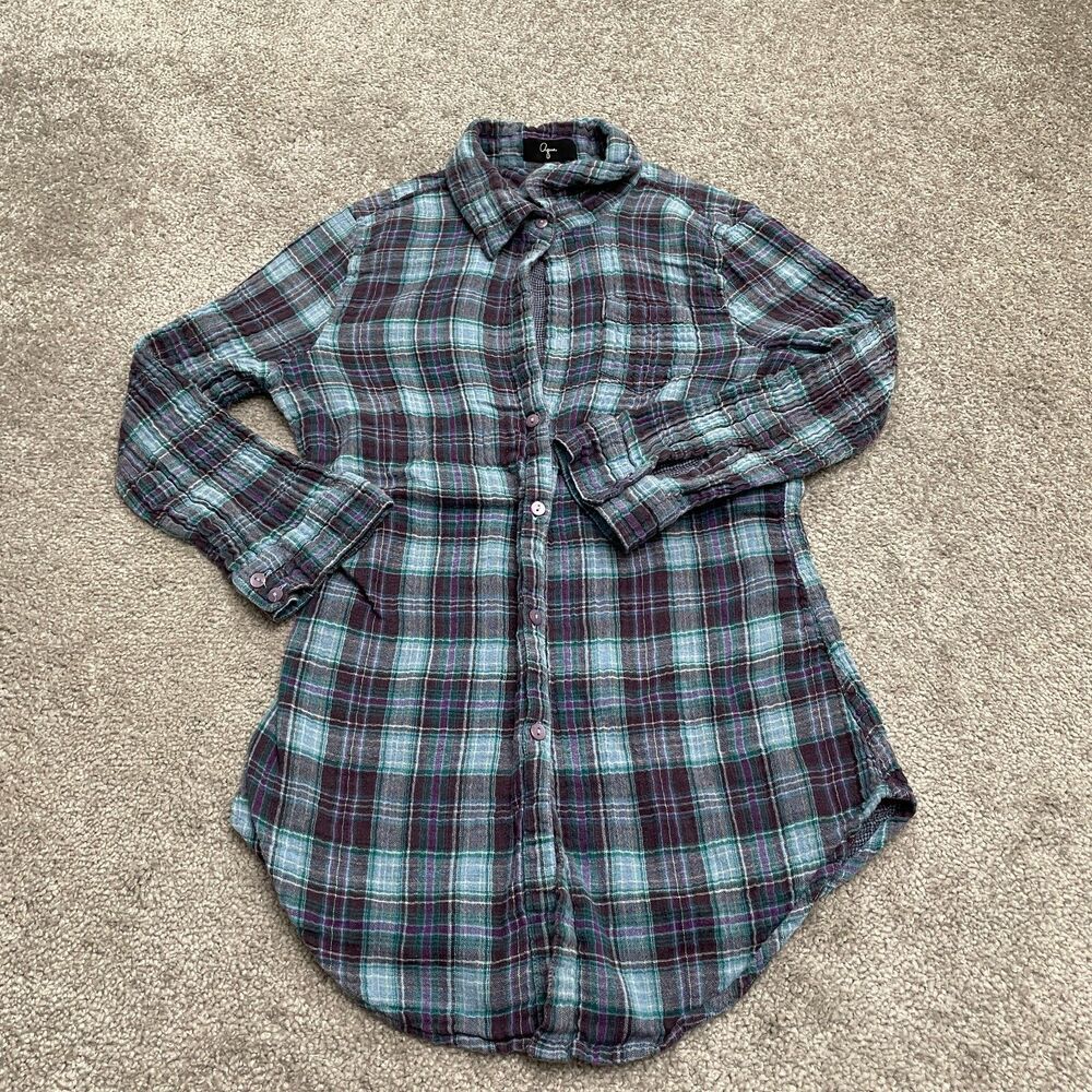 Aqua By Bloomingdale's Button Down Shirt Womens Small Multi Plaid Long Sleeve